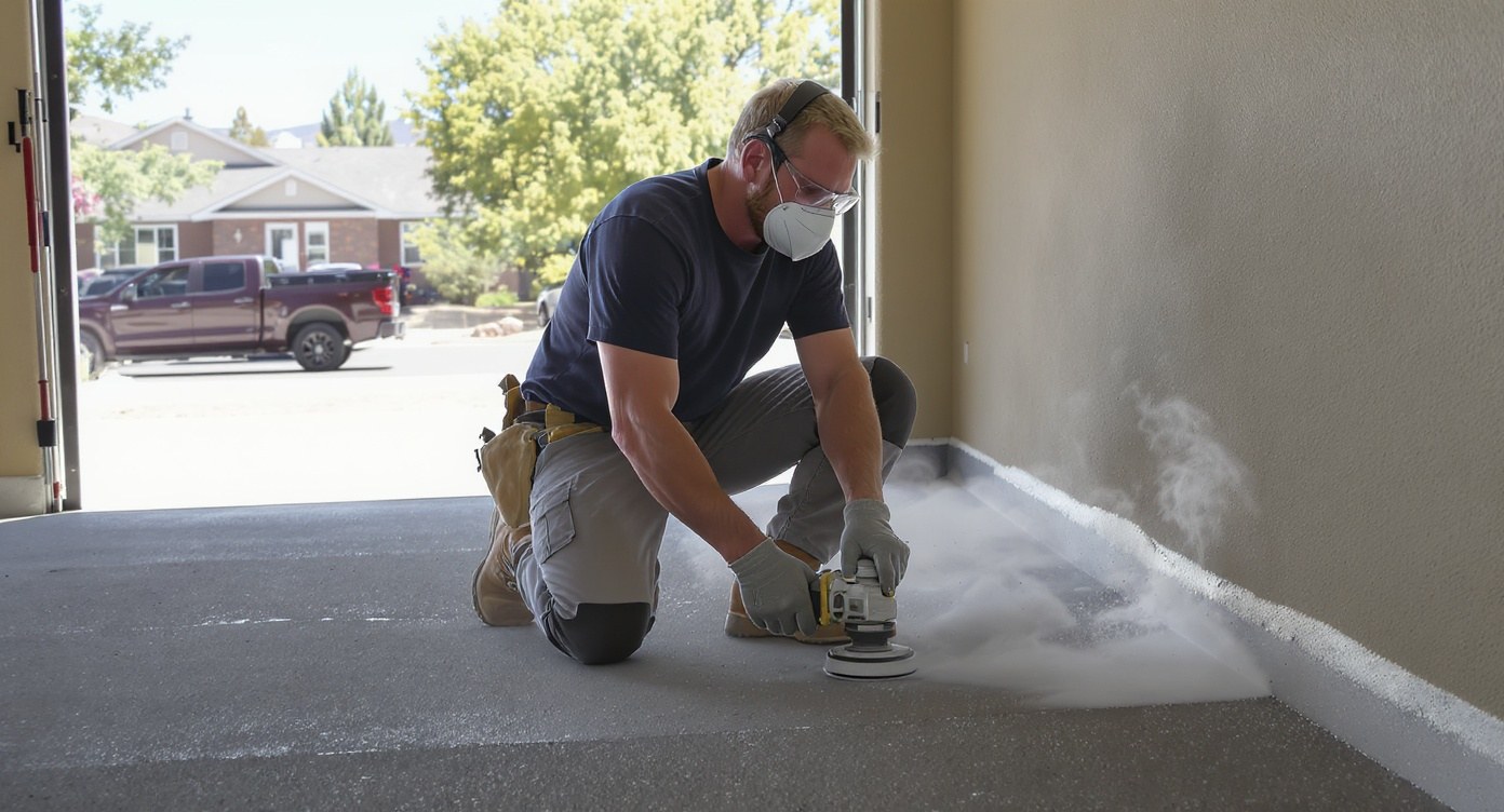 Floor prep underway - diamond grinding a concrete slab